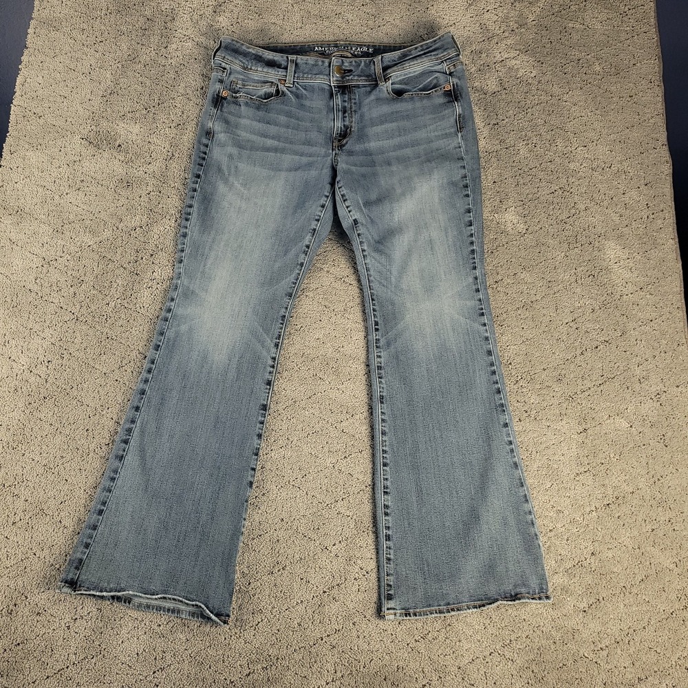 American Eagle Jeans Womens 14 Blue Kick Boot‎ Honeycomb Whisker Bootcut Denim